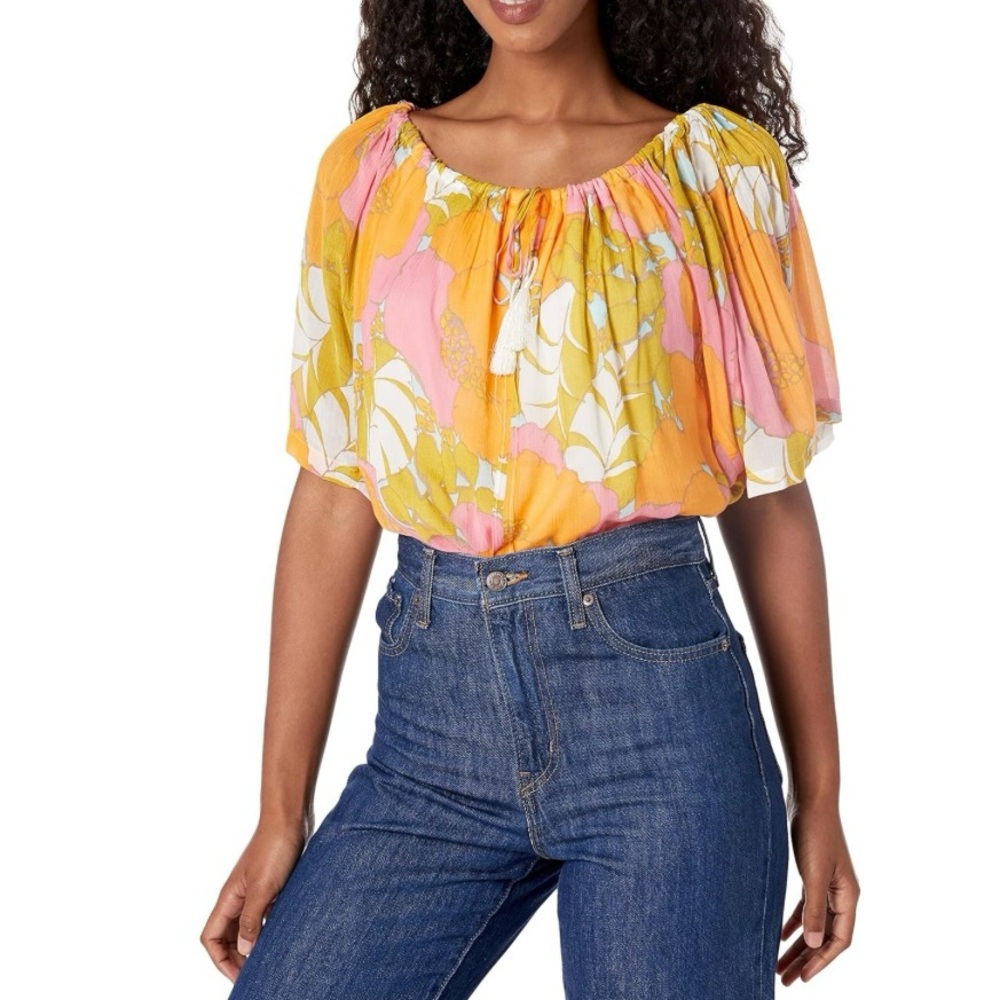 Trina Turk floral women’s blouse XL retro 70s fairycore resort